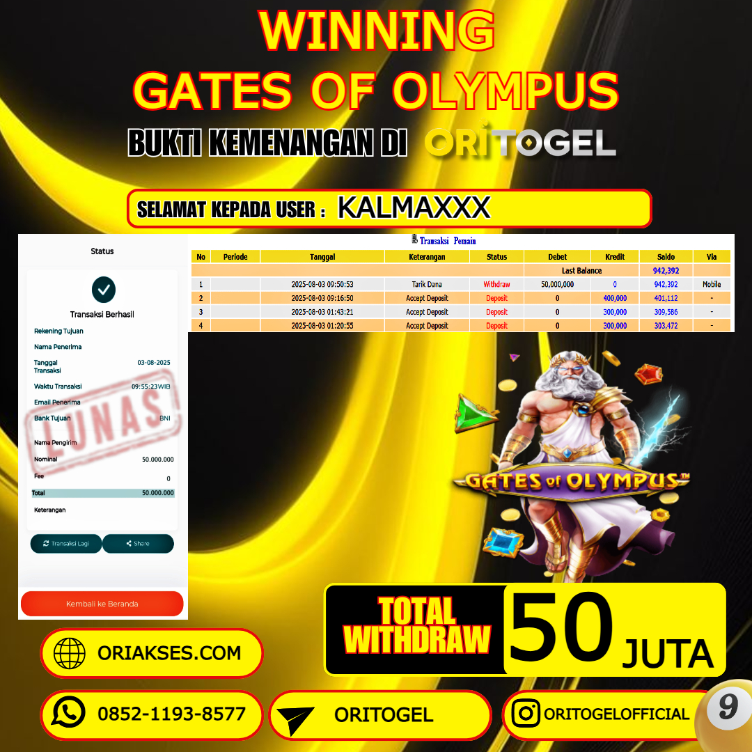 ORITOGEL JACKPOT SLOT GATES OF GATOT KACA 1000 RP.50.000.000,- LUNAS USER ID : KALMA***